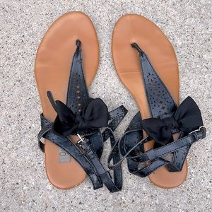 Adjustable Black Bow Sandals